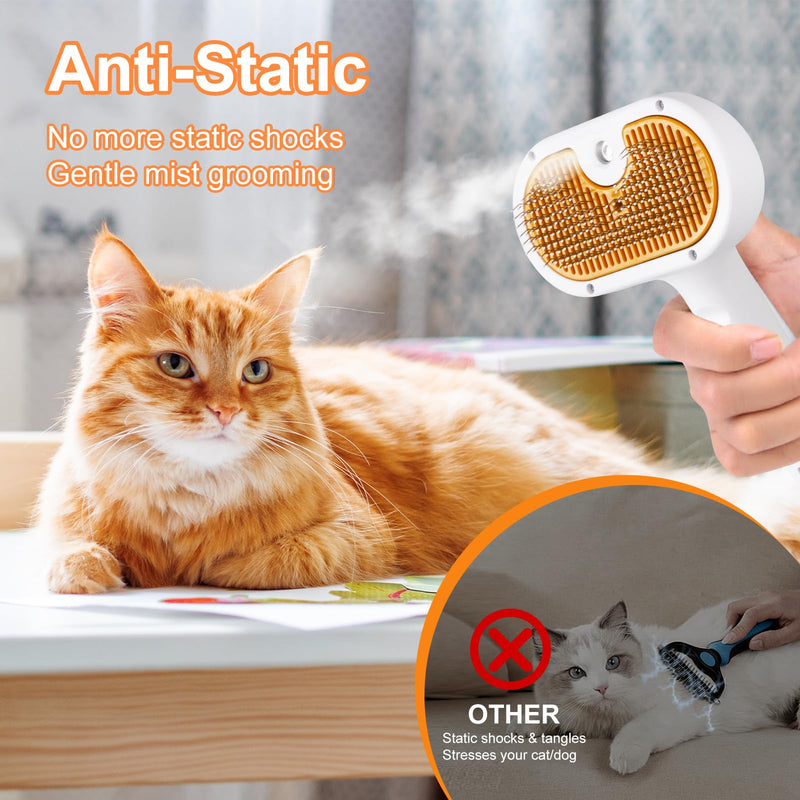 Cat Steam Brush, Pet Steam Brush for Cat & Dog, Mist Spray Comb, Spritz Defur Tool, Water Grooming Kit, Dog Hair Removal Steam Cleaner with Release Button-Contains 2*shampoo - PawsPlanet Australia