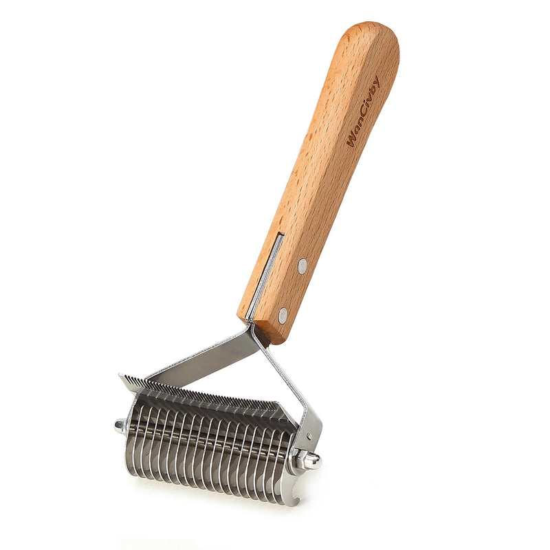 3-in-1Dematting & Deshedding Comb Undercoat Rake for Cats& Dogs，Detangling Matted Fur & Hair Remover Tool Pet Grooming Rake for Shedding and Dematting，Ergonomic beech wood handle (Square Handle) Square Handle - PawsPlanet Australia