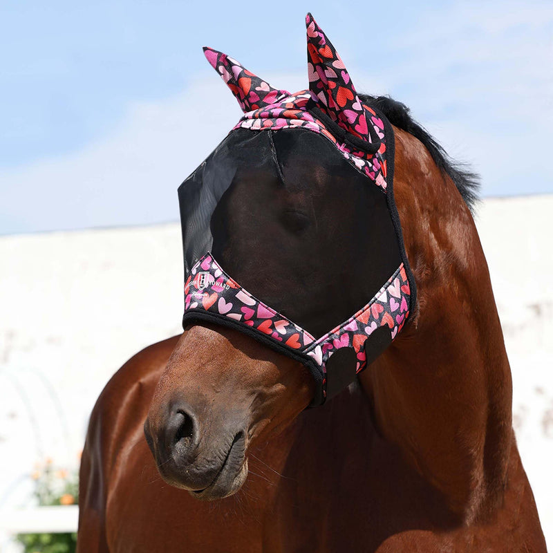 Harrison Howard Pro LumiVista Horse Half Face Fly Mask Large Eye Space with Ears UV Protection for Horse Cute Hearts M Medium - PawsPlanet Australia
