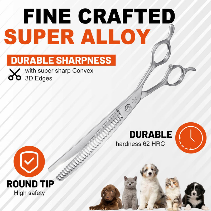 High-end Professional Dog Grooming Curved Thinning Scissors Teeth Blending Shears Pet Texturizing Thinner Blender Shears 7.5 Inch Extremely Very Sharp Made Of Stainless Steel Alloy For Dog Cat Groomer Matte Silver Curved Thinning 7.5inch - PawsPlanet Australia