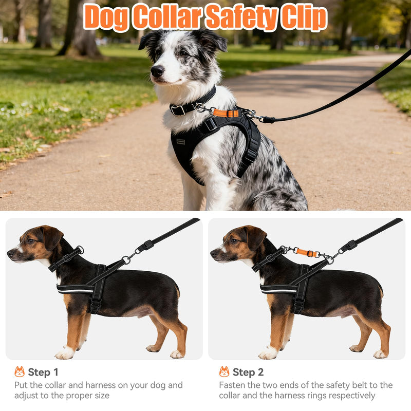 Dog Collar Safety Clip, Reflective Double-Ended Backup Connector for Harness to Collar, Adjustable Safety Clip for Prong, Pinch Collars, Prevents Escapes & Accidental Disconnection (Orange) Orange