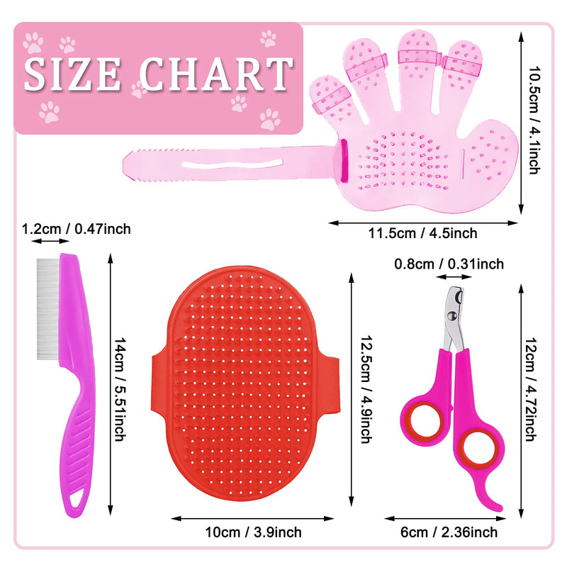 Patelai 4 Pieces Bunny Grooming Kit: Rabbit Nail Clipper, Rabbit Brush, Hair Remover, Shampoo Brush with Adjustable Ring Handle for Rabbits, Hamsters(Pink, Red) Pink, Red - PawsPlanet Australia