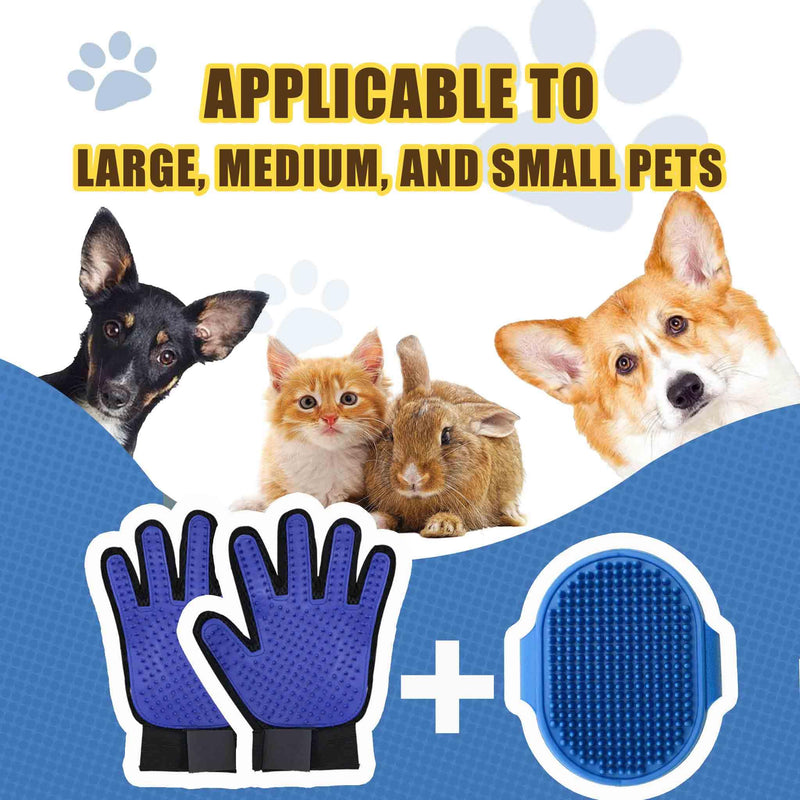 Cat & Dog Grooming Gloves - Deshedding Brush for Shedding, Gentle Pet Hair Remover & Massage Gloves for Cats, Dogs, All Fur Types (1 Brush +1 Pair Gloves) Gloves + Brush - PawsPlanet Australia