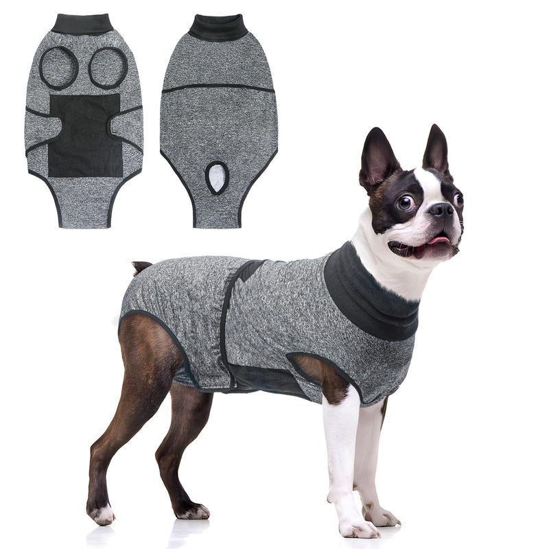 BEAUTYZOO Dog Recovery Suit Female After Surgery Spay, Soft Dog Surgery Suit E-Collar & Cone Alternative, Male Dog Neuter Surgical Onesies,Anti Licking Wounds Dog Bodysuit, Post-Operative Vest Clothes Small (Back:12'', Chest: 16") Grey