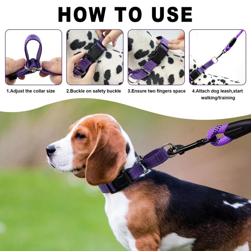 Martingale Collar for Dogs,Reflective Martingale Dog Collars with Quick Release Buckle,Adjustable Nylon No Pull Dog Collar for Walking Training(Purple, Medium) Purple - PawsPlanet Australia