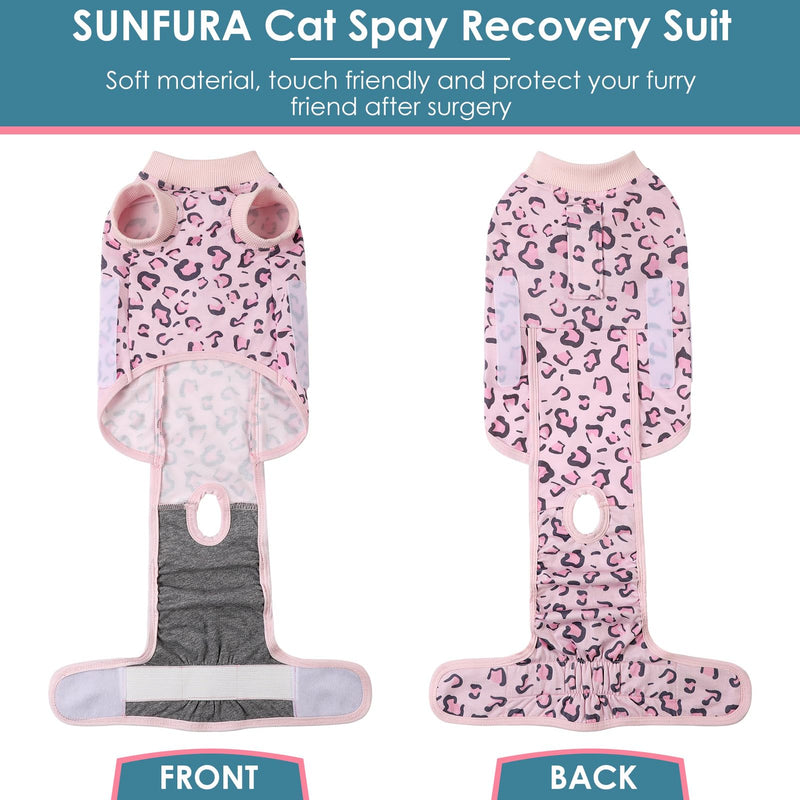 SUNFURA Cat Surgery Recovery Suit Female, Cat Spay Recovery Suit Anti Licking, Cat Neuter Recovery Suit Kitten Surgical Recovery Suit, E-Collar Alternative Cat Onesie for Cats After Surgery, Pink L Large Pink Leopard