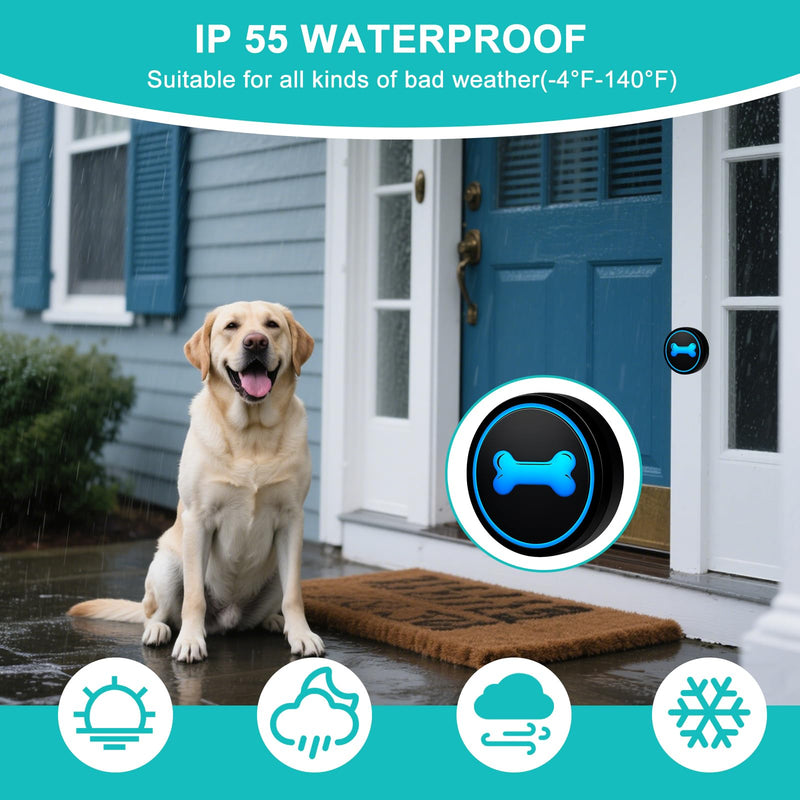 Dog Doorbell to Go Outside, Smart Wireless Doggie Doorbell for Potty Training,1000 Feet Long Range with IP65 Waterproof Super-Light Touch Button, 60 Melodies & Adjustable Volume (2 Button) - PawsPlanet Australia