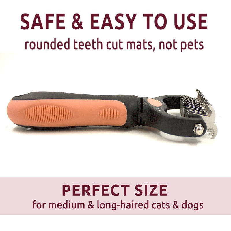 BeautyTrack Pet Dematting Comb Set, Dual-Sided Grooming Rake for Dogs and Cats, Professional Deshedding Tool with Stainless Steel Teeth, Pet Grooming Rake and Brushes for Small & Medium (Melon, L) Melon - PawsPlanet Australia