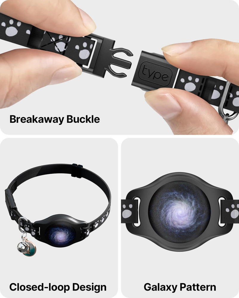 Cat Tracker Collar Waterproof Airtag Cat Collar with Finder Tag (iOS ONLY Not for Android Devices), Compatible with Apple Find My, Breakaway Tractive with Reflective Pattern & Bell, Black, 8-12" - PawsPlanet Australia