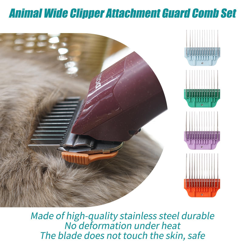 Dog Animal Stainless Steel Wide Clipper Attachment Guard Comb Set for A5 Series | Snap-On/Off Design Combs,Only Fir for 10W/15W/30W Wide Blade (Large 4-Piece) Large 4-Piece