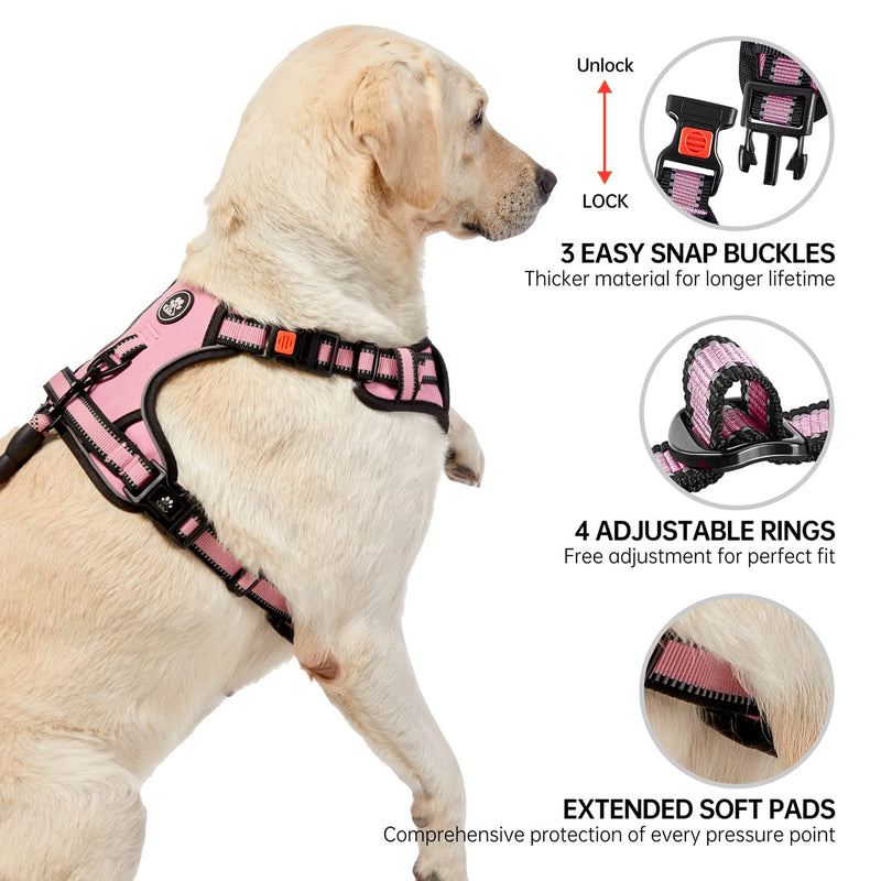 NESTROAD No Pull Dog Vest Harness with Leash, Reflective No-Choke Pet Harness with Easy Control Soft Handle for Small Medium Large Dogs (Medium, Pink) 【M】neck 13-17" chest 17-25" - PawsPlanet Australia