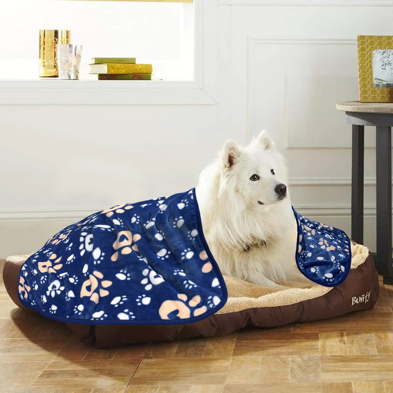 Dog Blanket, Soft Fleece Dog Blankets for Large Dogs, Fluffy Flannel Pet Cat Puppy Blanket Mat Cover for Bed Couch, Cute Paw Print Throw Blanket for Dogs, Blue 60"X50" 60" X 50" - PawsPlanet Australia