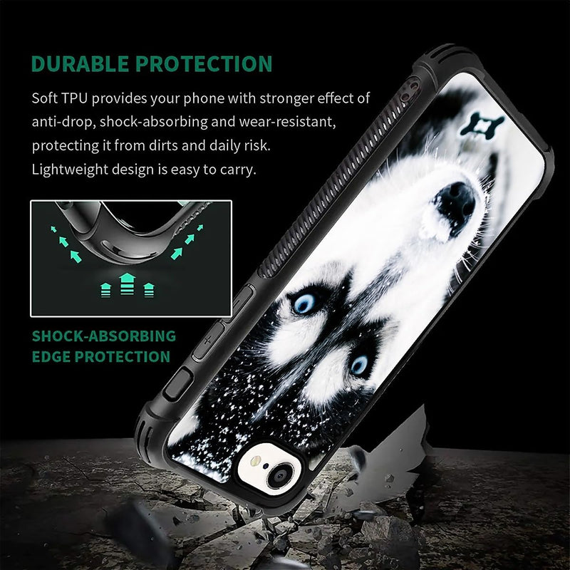 CARLOCA Compatible with iPhone 16e Case, Design for Girl Shockproof Anti-Scratch Hard PC Back Case Fashion Pattern Husky Dog Muzzle Blue Eye - PawsPlanet Australia