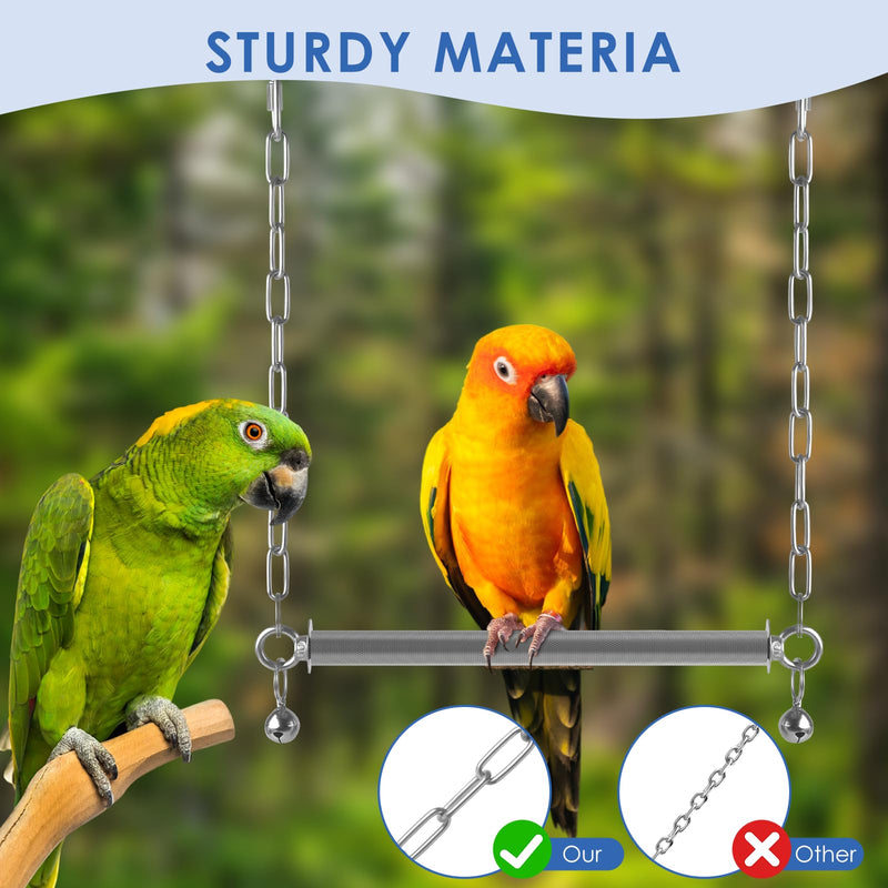 Stainless Steel Large Bird Swing, Hanging Heavy Duty Parrot Swings Perches Stand Toys with Bell, Claw Grinding Birdcage Accessories for Macaw Afican Grey Amazon Cockatoo - PawsPlanet Australia