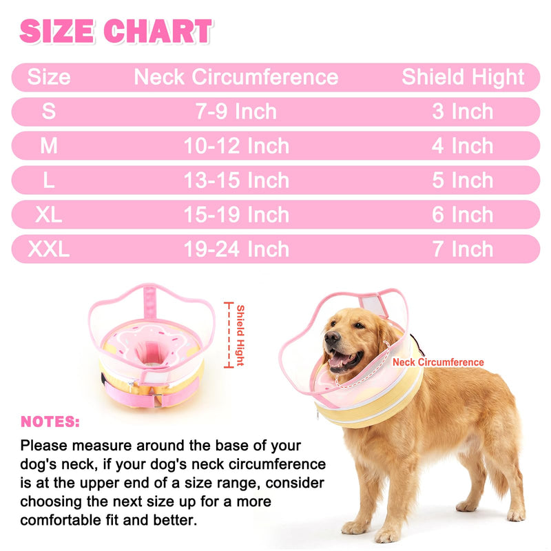 Inflatable Dog Cone Collar with Removable Clear Protective Shield, Soft Pet Recovery E-Collar for Dogs After Surgery, Adjustable Elizabethan Collar to Prevent Licking Biting Scratching (Pink, Large) Pink L (Neck 13"-15")