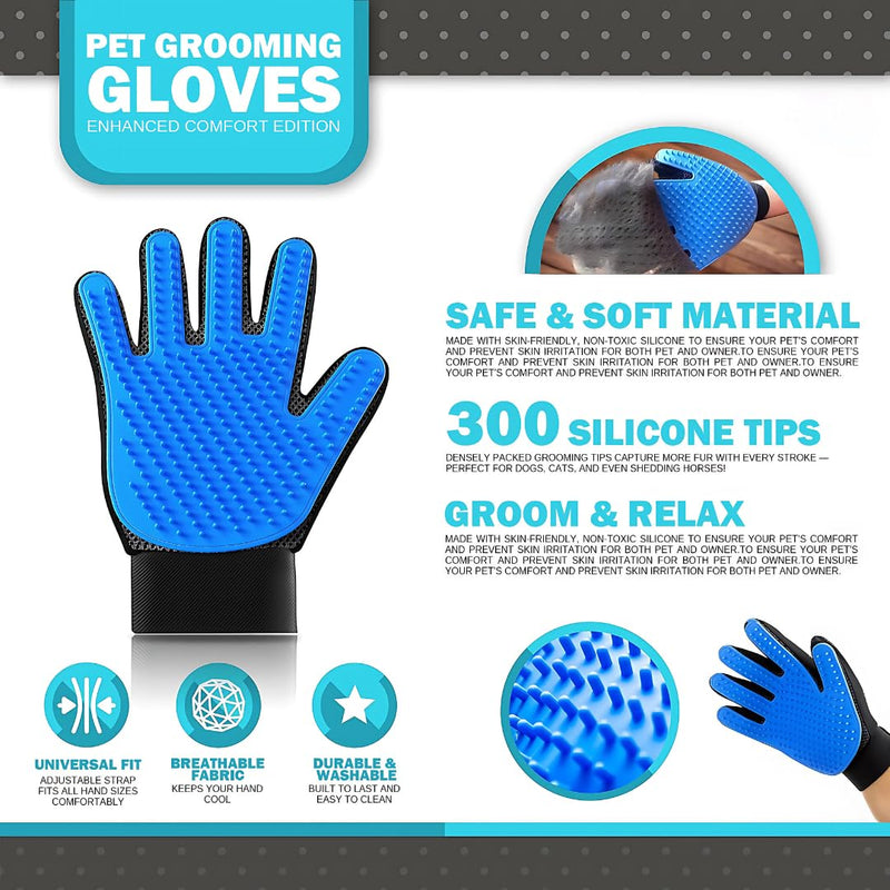Dog Grooming Gloves for Shedding, Pet Grooming Gloves for Dogs and Cats, Deshedding Brush Glove for Pets, Hands On Glove for Grooming Dogs with Soft Silicone Tips for Effective Hair Removal - PawsPlanet Australia