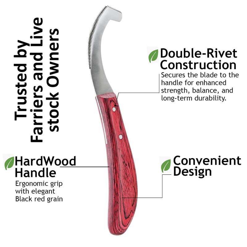 Pro Farrier Grooming Bugs Bot Knife– Stainless Steel Blade, Wooden Handle, Multi-Purpose Mane and Coat Cleaning Tool for Horses, Goats, and Cattle (Green) SoftRed - PawsPlanet Australia