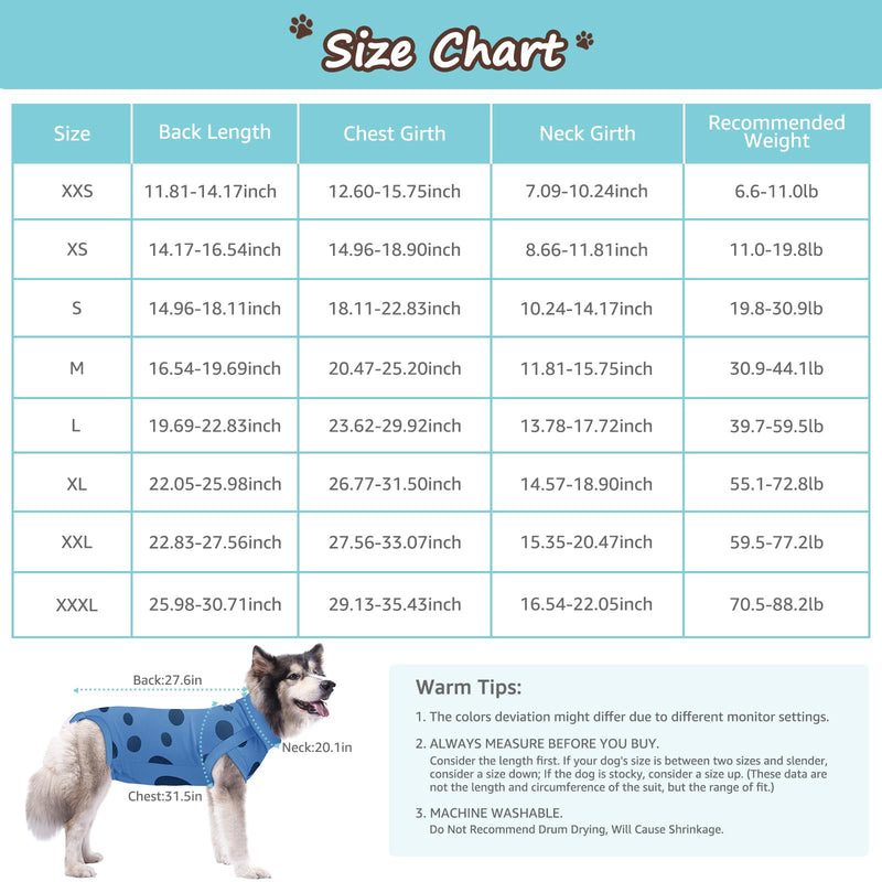 Dog Recovery Suit, Professional Dog Surgery Suit Post Spay, Neuter, Abdominal Surgical Suit for Male Female Dogs Can Pee, Prevent Licking Soft Breathable Cotton Covers Wound (Blue, XXX-Large) - PawsPlanet Australia
