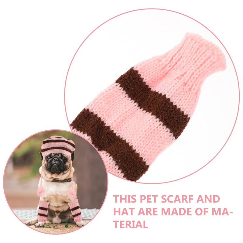POPETPOP Knitted Winter Dog Scarf Hat Set - Winter Warm Caps Neck Warmer Knitted Scarf Hat Leg Warmers Knitted Hat for Dogs Pink M - PawsPlanet Australia