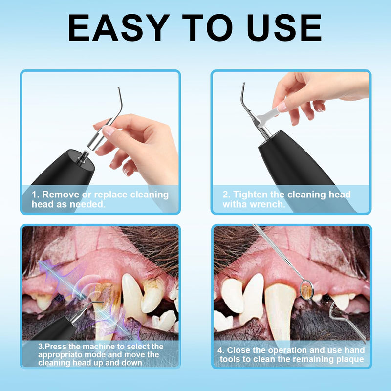 Ultrasonic Dog Plaque Remover Tool, 3 Modes Plaque and Tartar Remover for Dogs, Low Noise Sonic Dog Tartar Remover Dogs Plaque Remover with Toothbrush 2 Cleaning Head for Pet Dental Care, Black