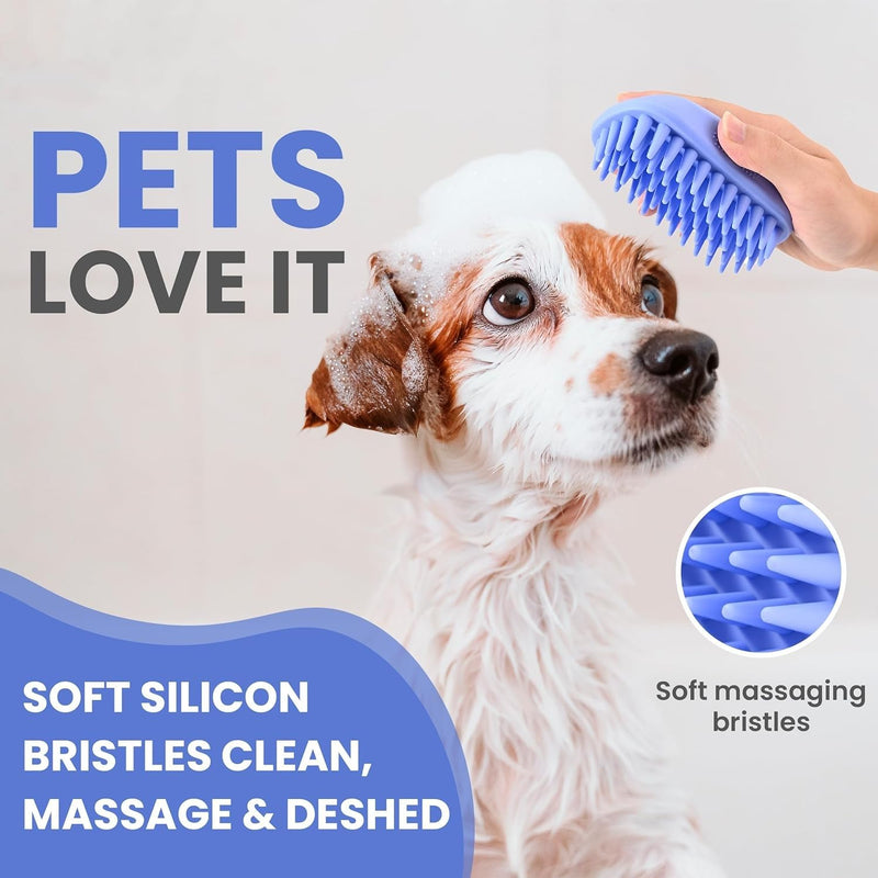 Pet Grooming Bath Brush Cat Dog Brush for Long/Short Hair Rubber Shower Scrubbing and Soothing Massage Essential Puppy Accessories Calming Excellent Cleaning Ergonomic Durable Reusable Blue - PawsPlanet Australia