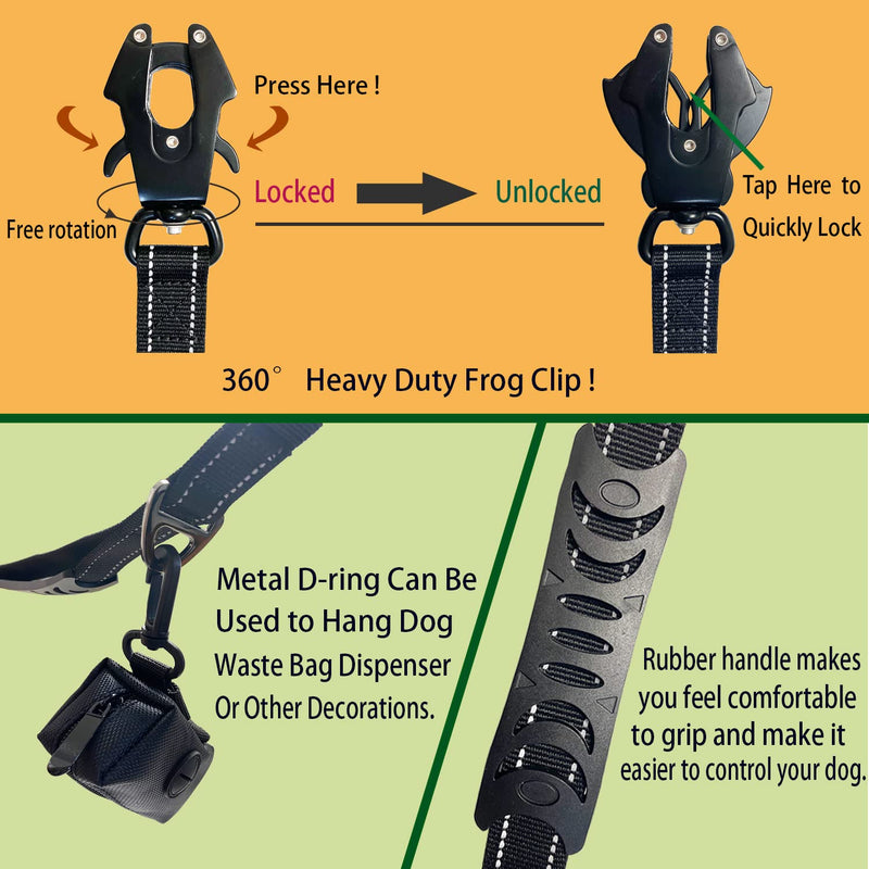 No Pull Tactical Dog Leash for Shock Absorption, Bungee Dog Leash with 2 Control Handle, Car Seat Belt Clip and Highly Reflective Threads. (Orange, M) Orange - PawsPlanet Australia
