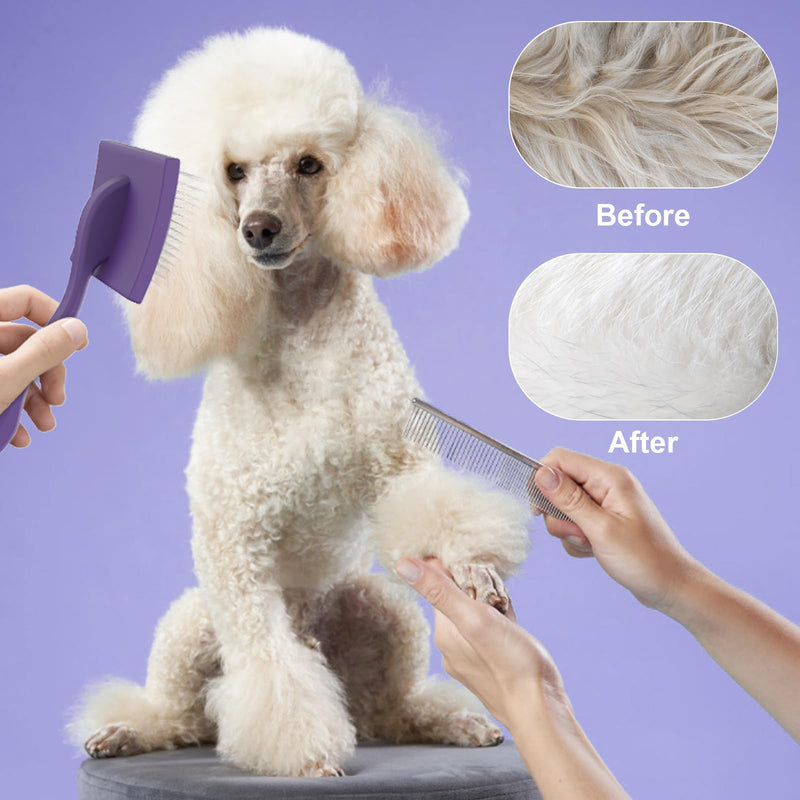 Dog Slicker Brush,Professional Doodle Brush,Extra Long Pin Large Dog Brush for Grooming Long Haired Dogs(Poodles,Goldendoodles,Labradoodles),Easy to Remove Loose Fur,Tangles,Mats,Fluff,Purple Purple - PawsPlanet Australia