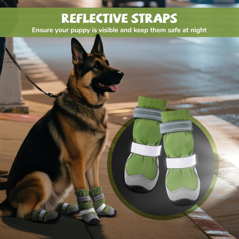 Winter Dog Snow Boots with Fleece Lining, Dog Shoes for Medium Large Size Dogs, Waterproof Dog Booties and Paw Protectors, Anti-Slip & Reflective Dog Shoes for Snow Outdoor, Hiking (Green-Size 5) Green Size 5 (For Width 2.2"-2.4") - PawsPlanet Australia