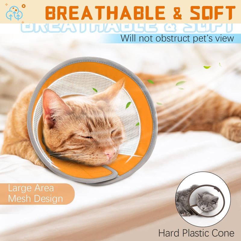 Breathable Air Mesh Cat Cone Collar Soft to Stop Licking, Adjustable, Foldable Lightweight Kitten Cones After Surgery Recovery for Cats & Kittens (Orange, S)