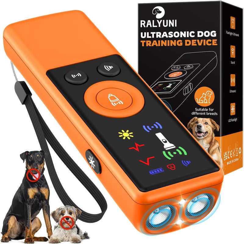 Ultrasonic Dog Bark Deterrent Device, Anti-Barking Control Device with LCD Screen & 3 Modes, Dog Training Tools to Stop Bad Behaviors, Safe Trainer Up to 35ft for Indoor Outdoor Use-01 Orange