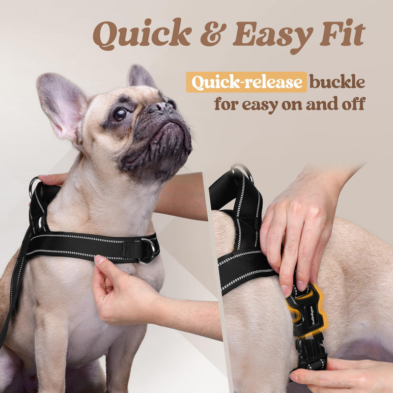 rabbitgoo Dog Harness No Pull，Quick fit for Large Dogs with Soft Padded Handle, Chest Adjustable Reflective Pet Vest, No Choke Escape Proof for Walking Training, Black L