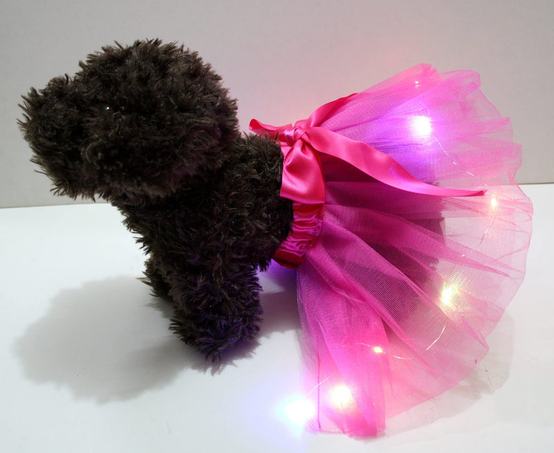 Petitebella Single Color LED Lighting Puppy Dog Tutu Hot Pink Small - PawsPlanet Australia