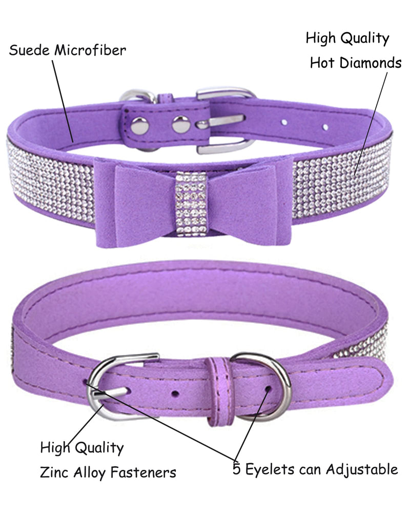 Bling Dog Collar for Small Medium Large Dogs, Crown Rhinestone Dog Collars for Girl and boy Dog, Diamond Puppy Collars, Adjustable Leather Suede SOFE Cat Collar (M(13"-15.4"/33CM-39CM), Purple3) M (13"-15.4" / 33-39 cm)