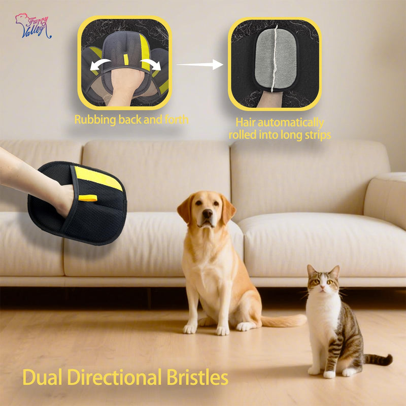 Furryvalley Upgraded Pet Hair Remover Electrostatic Gloves for Cats & Dogs, Reusable Grooming Glove for Hair Removal on Couch, Clothes, Carpet, Car Seats - PawsPlanet Australia