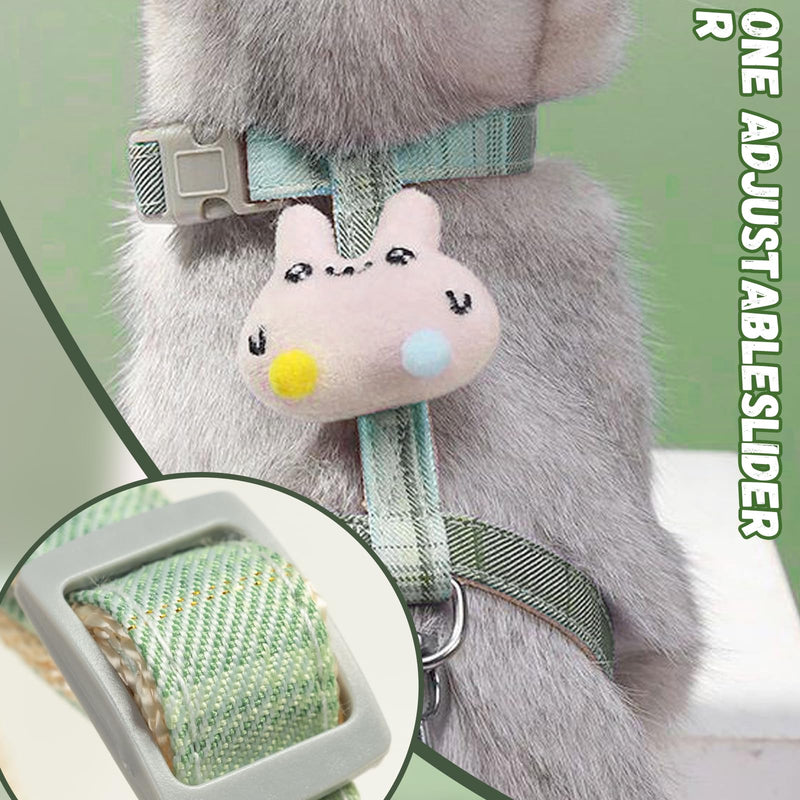 Escape Proof Cat Harness and Leash Set, H-Shape Soft Padding Vest, Adjustable Kitten Harness for Walking, No-Choke Design with Adorable Plush Decor(S/Green) S Green