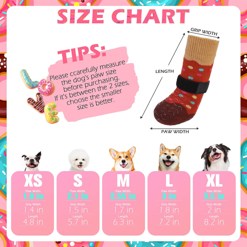 EXPAWLORER 8 Pcs Donut Dog Socks with Gift Box,Dog Boots & Paw Protectors in Winter,Dog Booties for Hardwood Floor Anti Slip,Prevent Licking Paws,Dog Shoes for Small Medium Large Senior Dogs Purple&Brown(8pcs) - PawsPlanet Australia