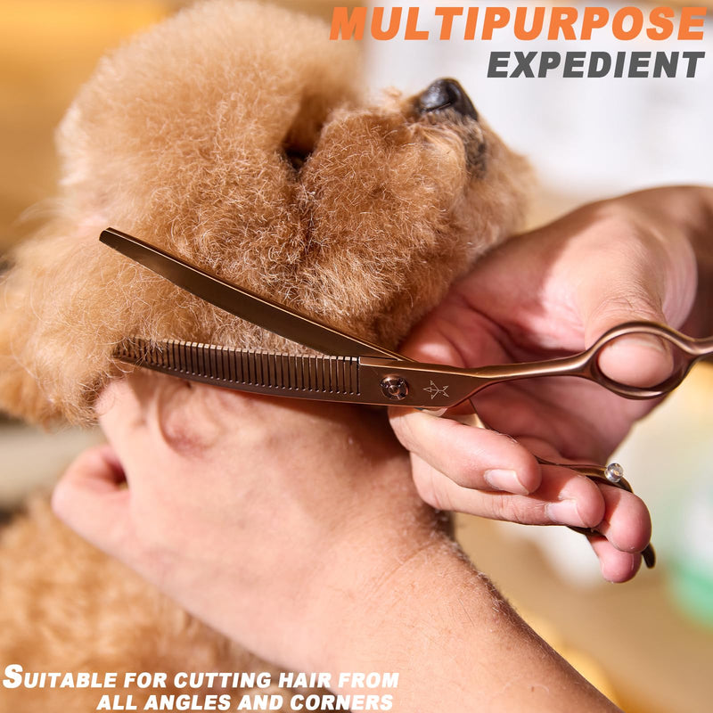 High-end Professional Dog Grooming Curved Thinning Scissors Teeth Blending Shears Pet Texturizing Thinner Blender Shears 7 Inch Extremely Very Sharp Made Of Stainless Steel Alloy For Dog Cat Groomer Coppery Brown Curved Thinning 7inch - PawsPlanet Australia