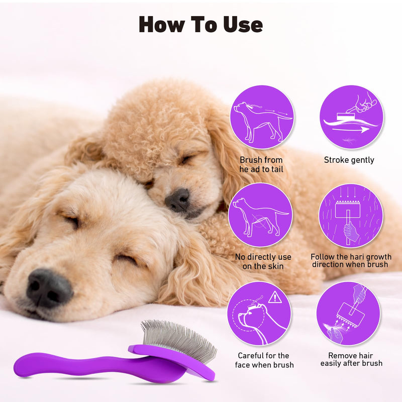 Large Long Pin Slicker Brush for Poodles, Goldendoodles & Long Haired Dogs - 25mm Pins Professional Grooming Tool with Wooden Handle for Thick Curly Coats, Mats & Undercoat - Purple