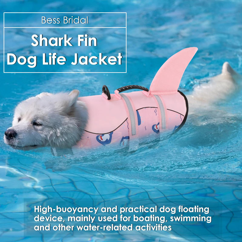 Dog Life Jacket, Large Dog Life Vest for Swimming Boating, Shark Life Jackets for Small Medium Large Dogs, Reflective Dog Lifesaver Life Preserver Swimsuit with Rescue Handle and High Buoyancy X-Large Pink Dophin Shark - PawsPlanet Australia