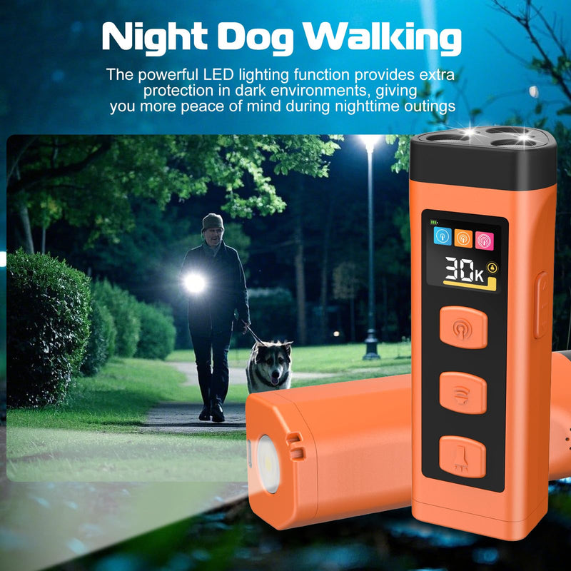 Dog Bark Deterrent Device, Color Display 2000 mAh Rechargeable Ultrasonic Anti-Barking Trainer with 4 Frequency Settings 25/30/40/55 kHz, 65ft Long-Range, Safe & Effective Alternative to Bark Collars 1 Pack Orange - PawsPlanet Australia