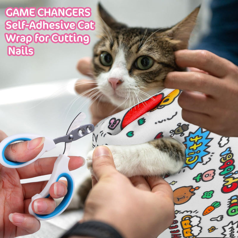 Cat Grooming Wrap Self-Adhesive Cat Swaddle Restraint with Nail Clipper Anti Bite Scratch Escape Pet Burrito Blanket Tool Supplies for Nail Trimming Clipping Cutting Teeth Brushing Ear Cleaning - PawsPlanet Australia