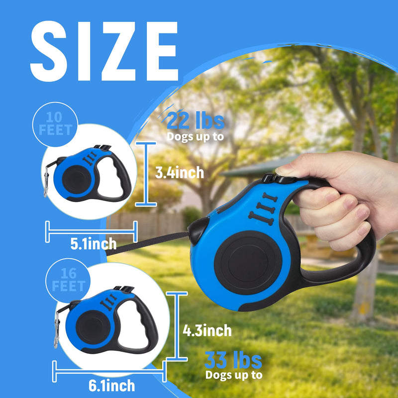 Retractable Dog Leash Automatic Telescopic Tractor Dog Tape, Pet Tape 10/16 FT Durable and Convenient, with Non-Slip Handle, Suitable for Small and Medium-Sized Dogs Blue 10FEET - PawsPlanet Australia