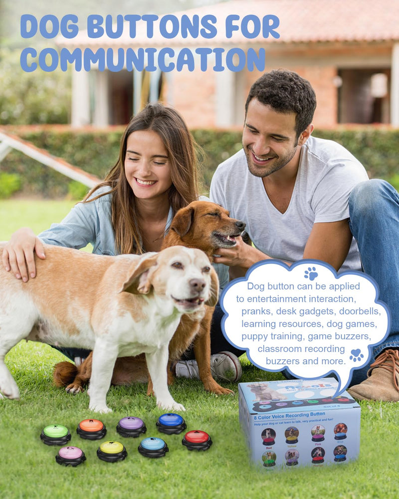 Dog Buttons for Communication, 8 Pcs Dog Talking Button Set, 30s Recordable Voice Pet Buzzer Training Buttons, Speaking Button for Dogs with Waterproof Anti-Slip Dog Button Mat and 48 Scene Stickers A-8 Pack - PawsPlanet Australia