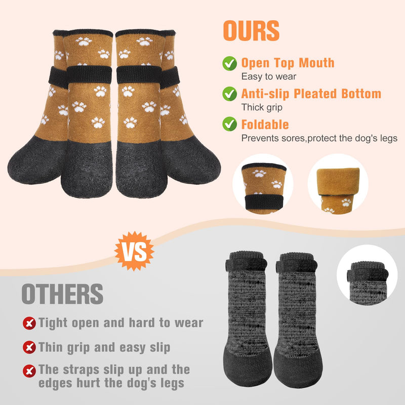 BEAUTYZOO Anti Slip Dog Socks Boots, Dog Shoes for Hot/Cold Pavement Snow Rain Days,Waterproof Grip Dog Booties Paw Protector for Hardwood Floor, Prevent Licking for Small Medium Large Senior Old Dogs Paw Pattern Khaki - PawsPlanet Australia