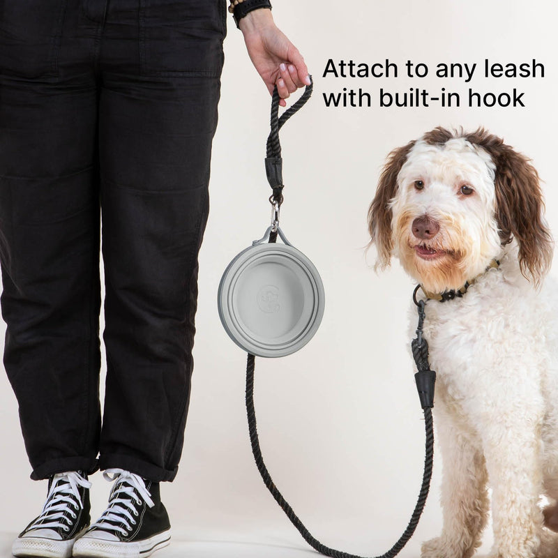 Nomad Collapsible Dog Bowl - Large, 4 Cup Food-Safe Silicone Travel Bowl for Dogs, Portable & Sturdy, Food/Water, Dishwasher Safe - Grey - PawsPlanet Australia
