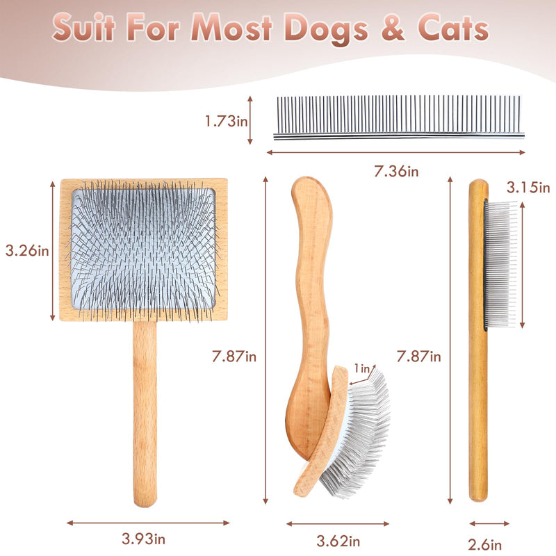 Slicker Brush for Dogs, Large Long Pin Dog Grooming Brush for Doodles Goldendoodles Poodles Labradoodle Bernedoodles, 3 Pcs Wooden Handle for Mats Tangles - Wood - PawsPlanet Australia