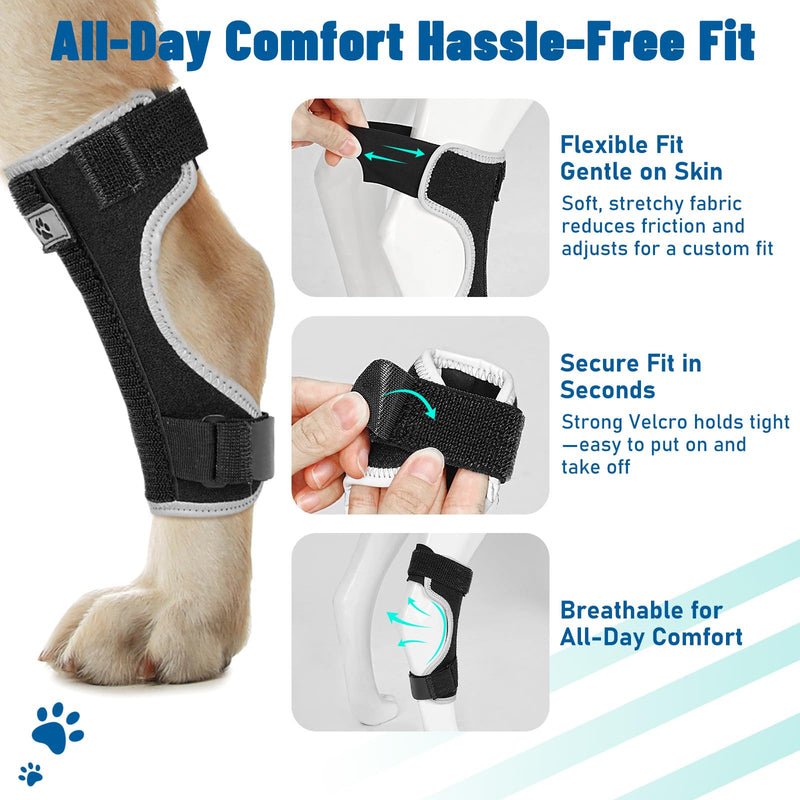 Dog Leg Braces for Back & Front Legs- Dog Hock & Ankle Joint Brace for Weak Back Legs with 2 Metal Strips, Reflective Trim for Sprain, Injury, Arthritis, Wound Recovery,Black,XL Black XL