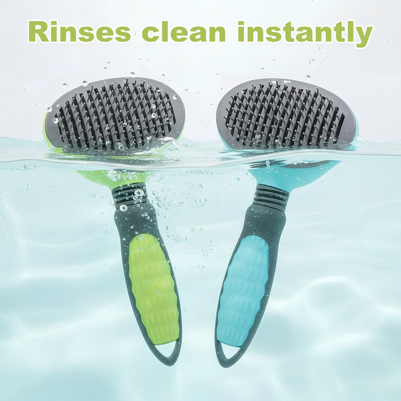 2 Pcs Cat Dog Brush, Pet Grooming Comb, Self Cleaning Cat Dog Slicker Brushes for Shedding, Pet Grooming Tool, One Click to Clean, Easy to Remove Loose Fur, for Shedding & Furry Pets, Blue, Green