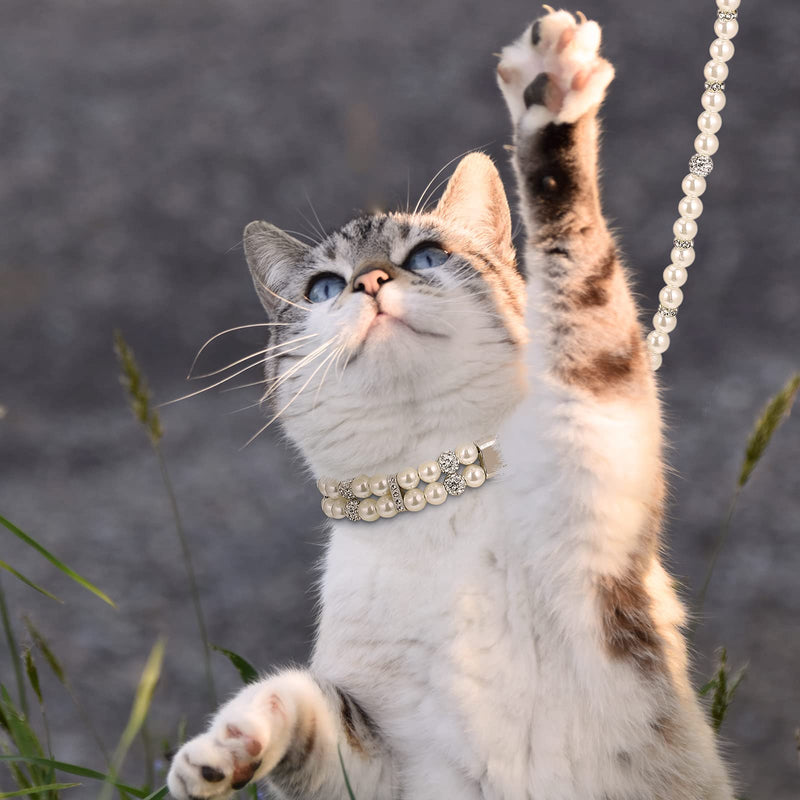Weewooday 2 Pcs Dog Wedding Collar with Leash Pearl Necklace Collar and Beaded Leash with Lockable Hooks and 2 Rows of Pearls Adjustable for Pet Cat Bridal(Medium) Medium - PawsPlanet Australia