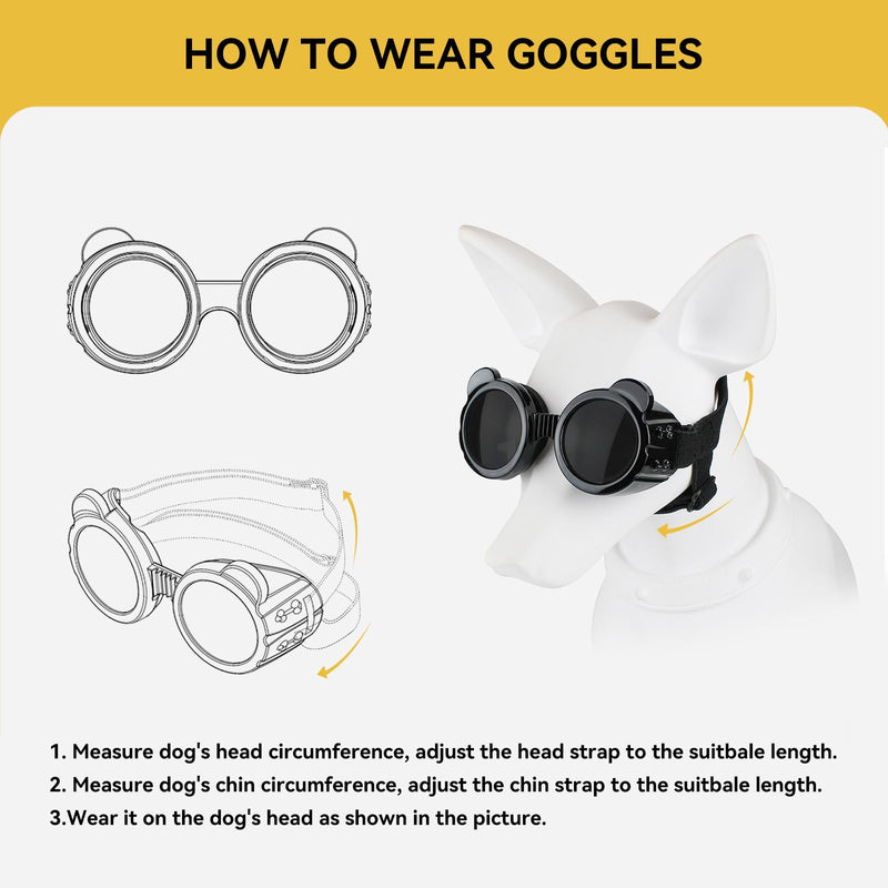 Dog Goggles for Small Dog UV/Wind/Dust Protection Dog Sunglasses for Small Breed with Adjustable Strap - Black - PawsPlanet Australia